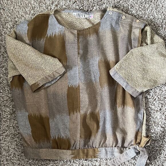Like New! Vintage Linea Silk Brown and Gray Plaid Sweater Top in SIze 10 - Picture 11 of 11